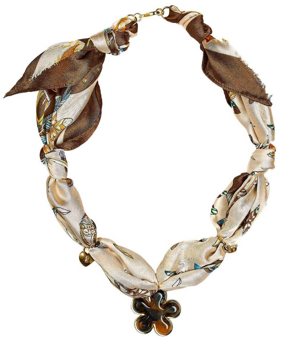 NEW LISI LERCH women's lucky clover charms scarf necklace in penny brown tiger e